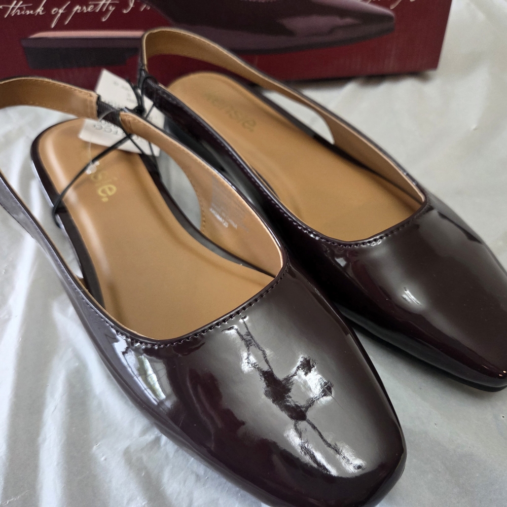 Women’s Kensie Slingback Patent Flats in Deep Burgundy - Size 6
